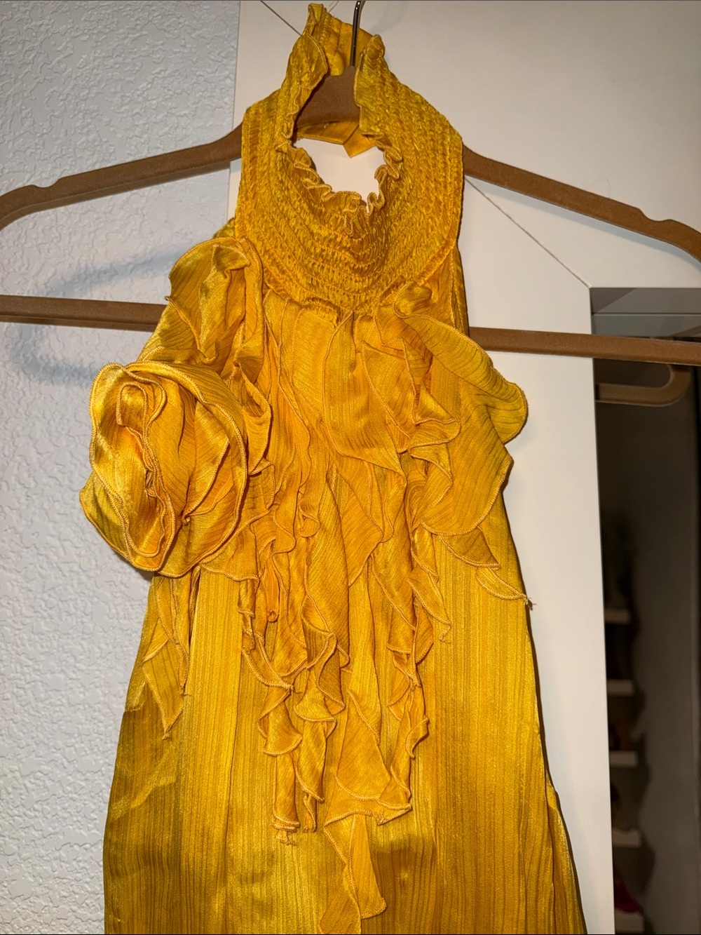 bebe Golden Yellow Ruffle Halter Top - Picture 2 of 8